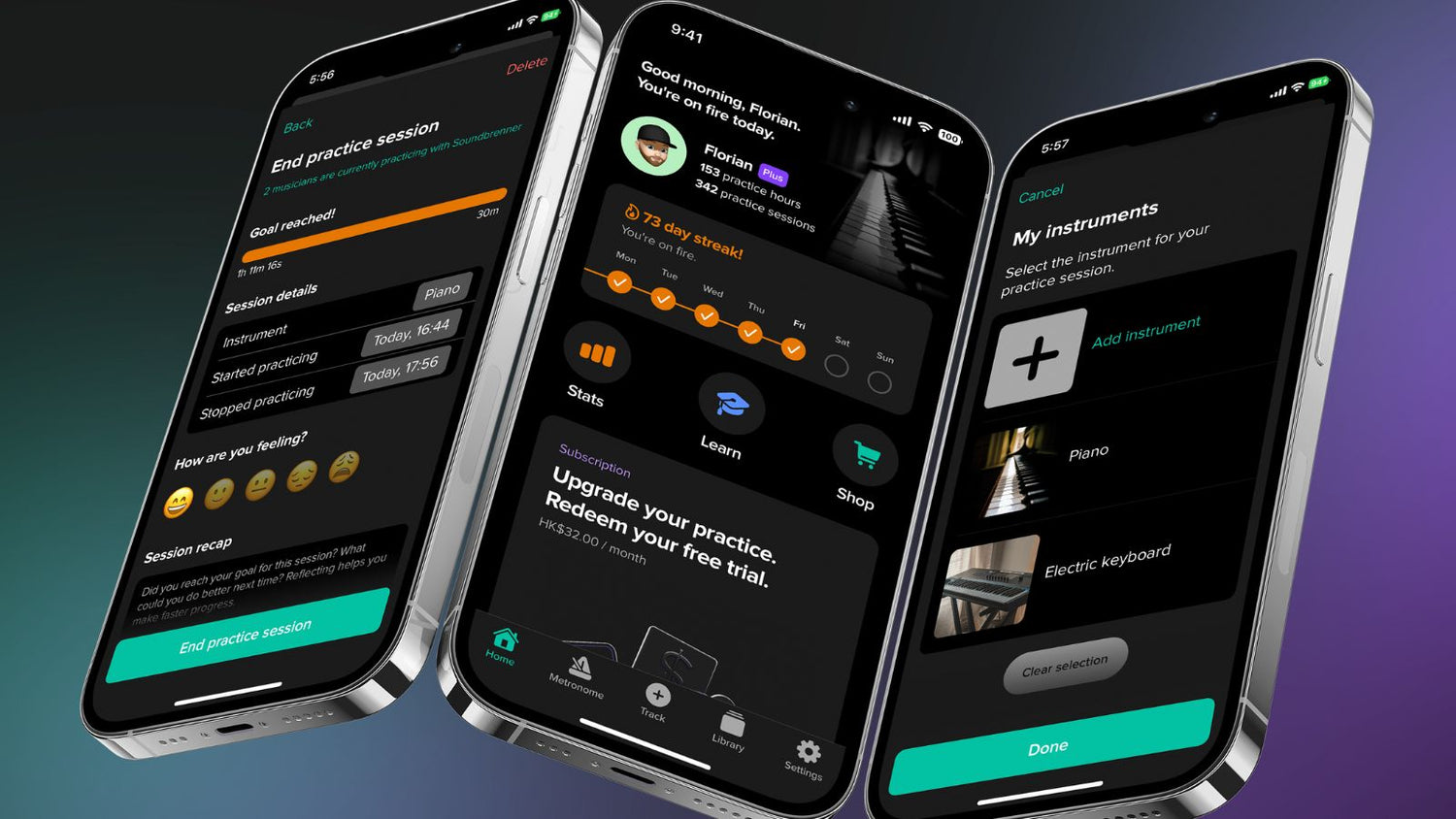 Seguimiento de práctica ahora en la app The Metronome de Soundbrenner