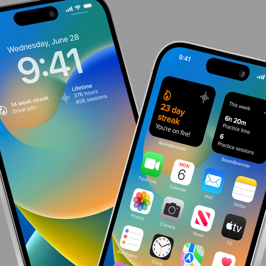Due smartphone che mostrano le informazioni sulle serie di pratica di Soundbrenner