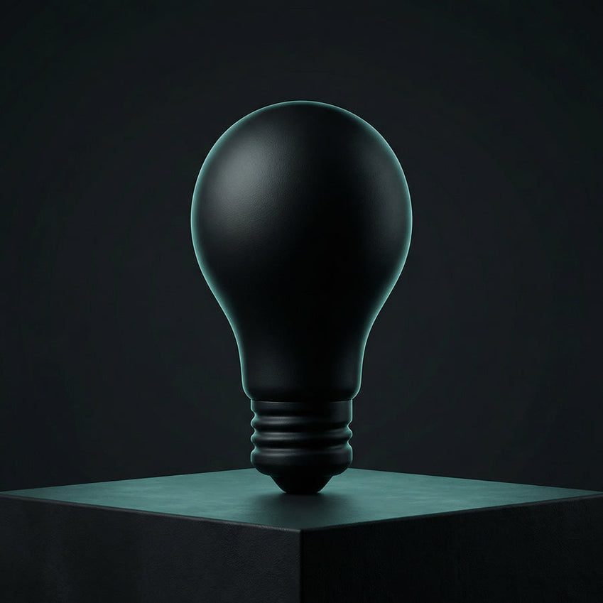 Black light bulb sculpture on a pedestal