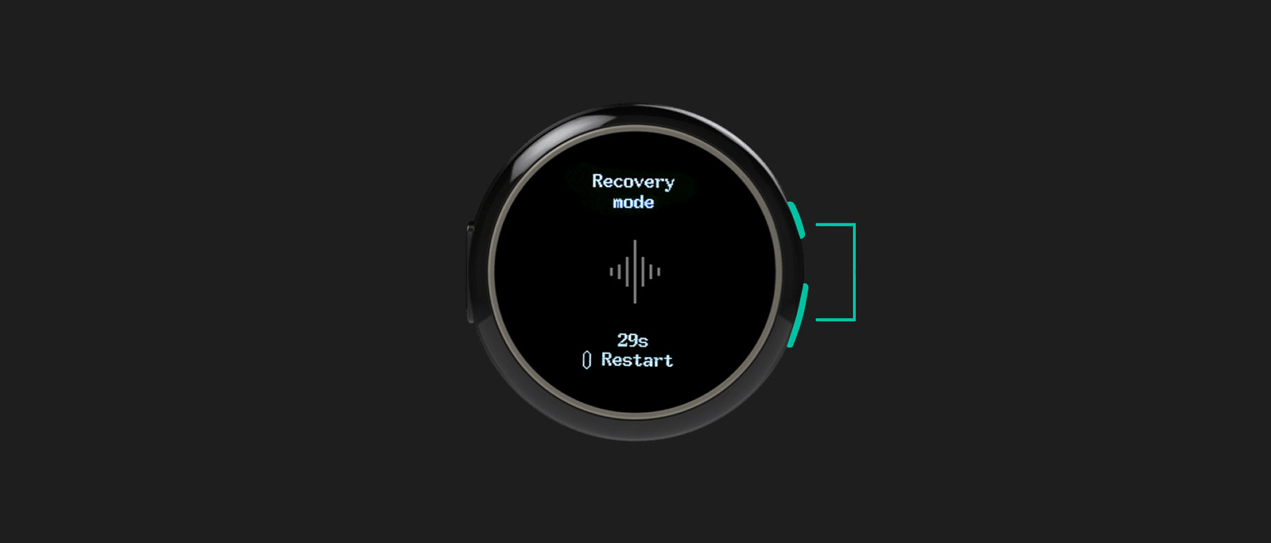 Core 2 watch screen displays Recovery mode with a restart option