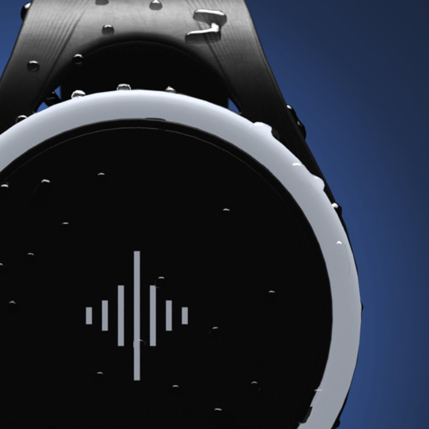 Sweat resistant (IP62). Withstands intense practice sessions. Not for showering or swimming.