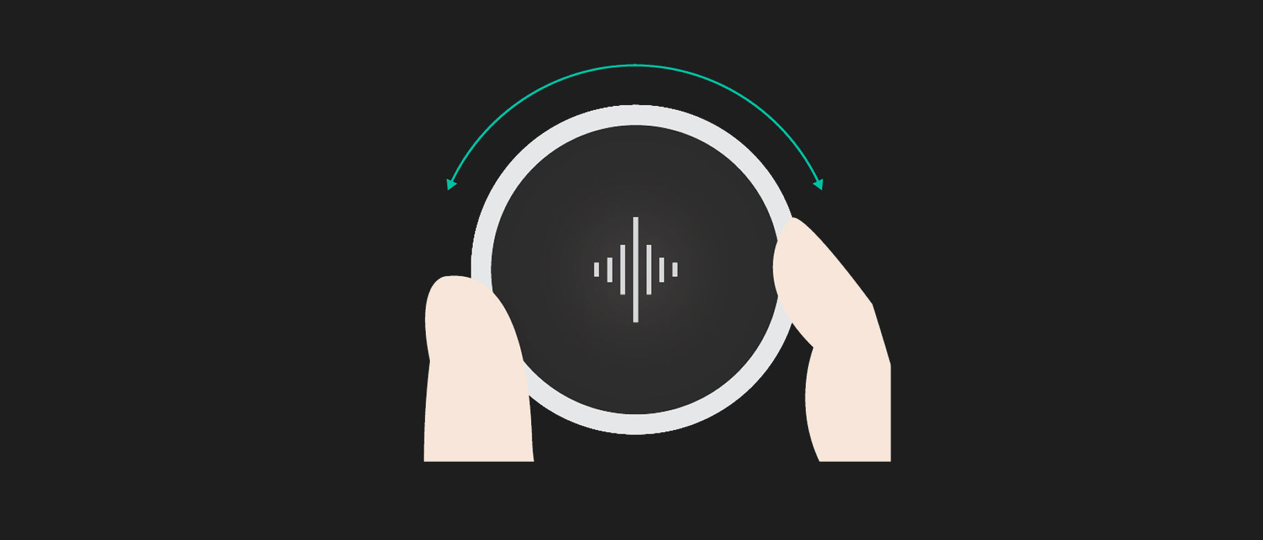 Hands rotating the Pulse metronome, shown with curved directional arrows