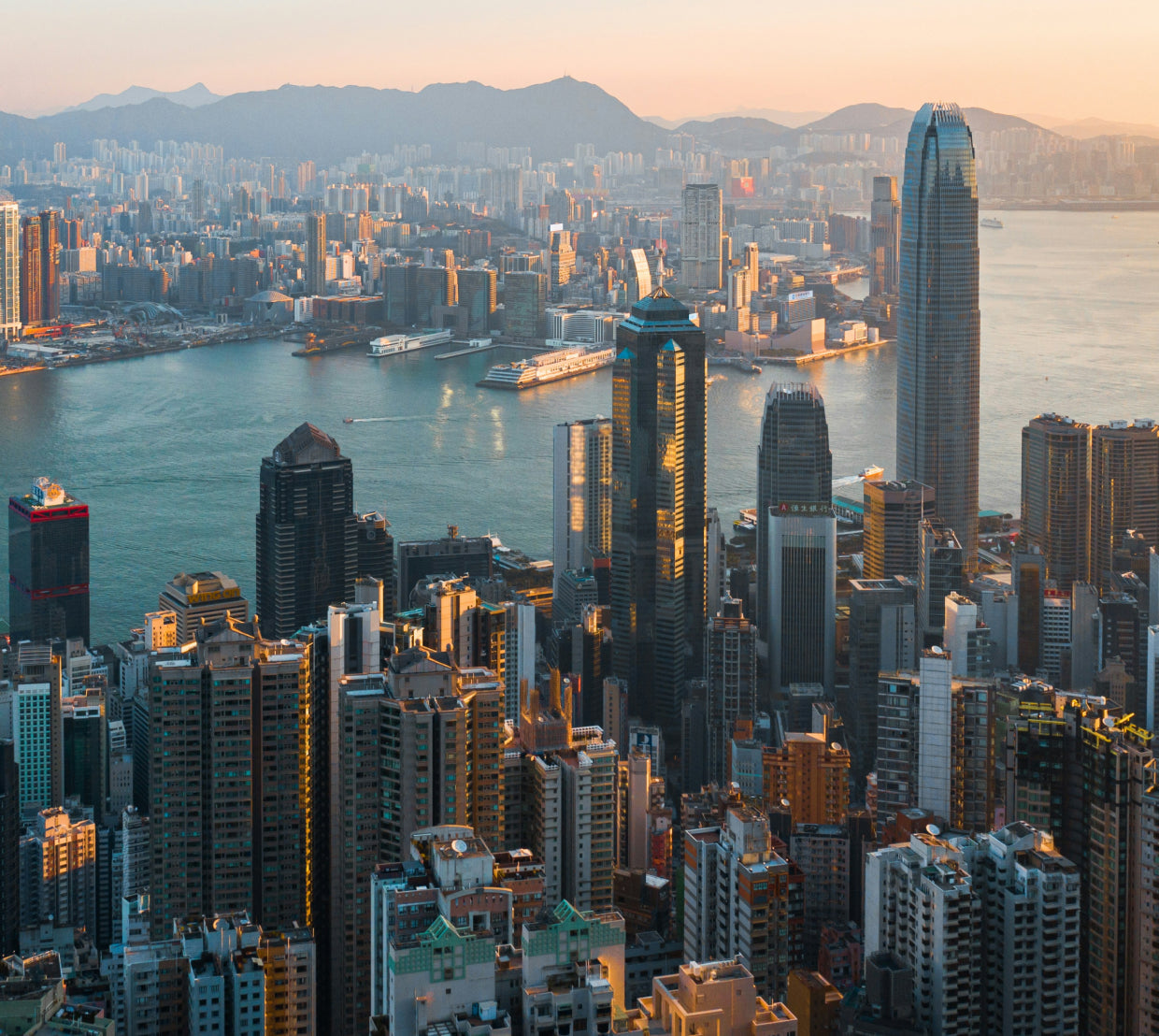 Hong Kong skyline and harbor viewed from above