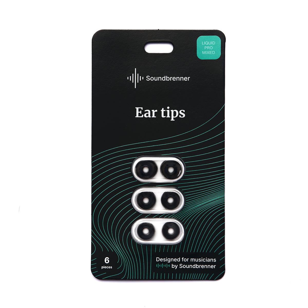 Soundbrenner ear tips package showing six black ear tips