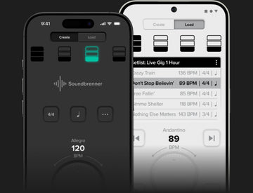Soundbrenner metronome app displayed on two smartphones