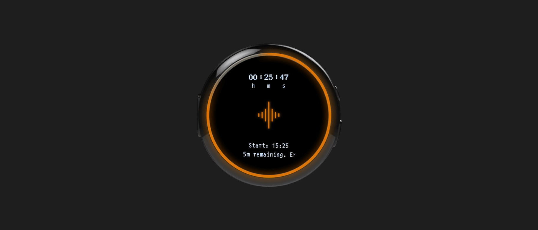 Wearable display with an orange ring and timer screen