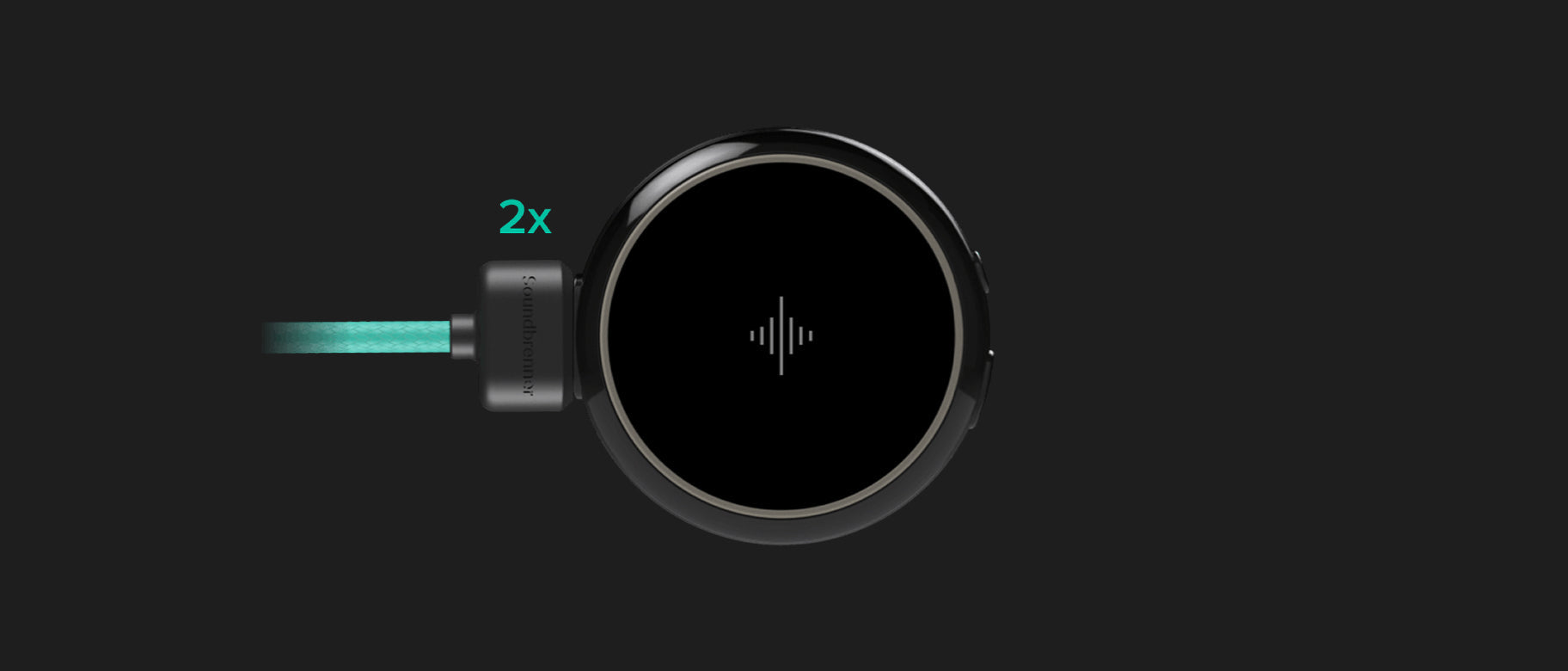 Round practice device with a side connector labeled 2x and a teal bar