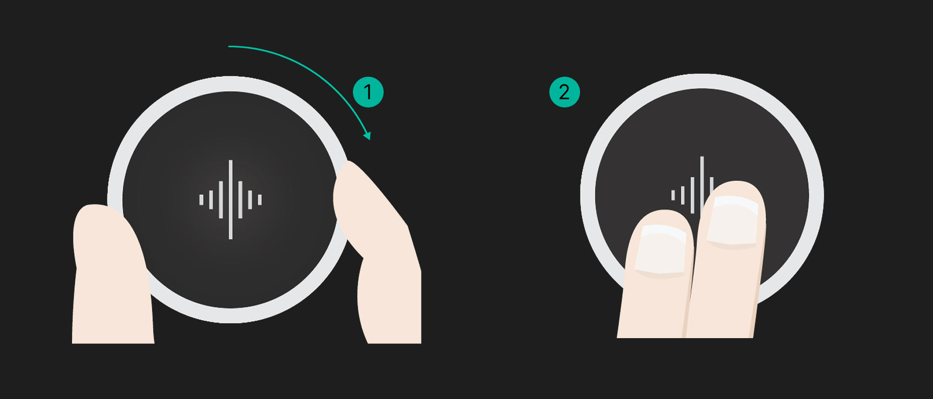 Illustrated steps showing two ways to rotate a Pulse metronome