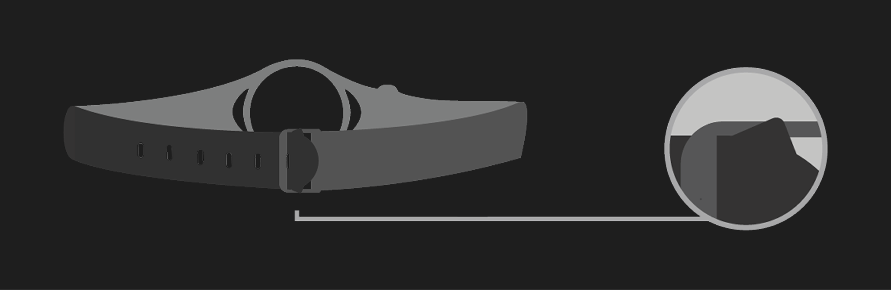 Pulse wearable metronome shown with a close-up of its side control