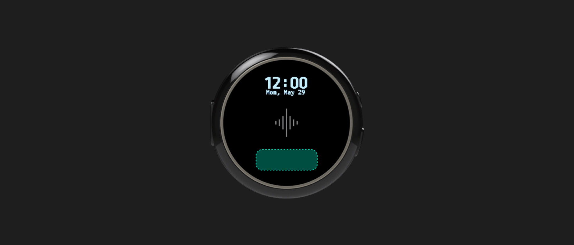Round practice device displaying the time, date, waveform, and a teal bar