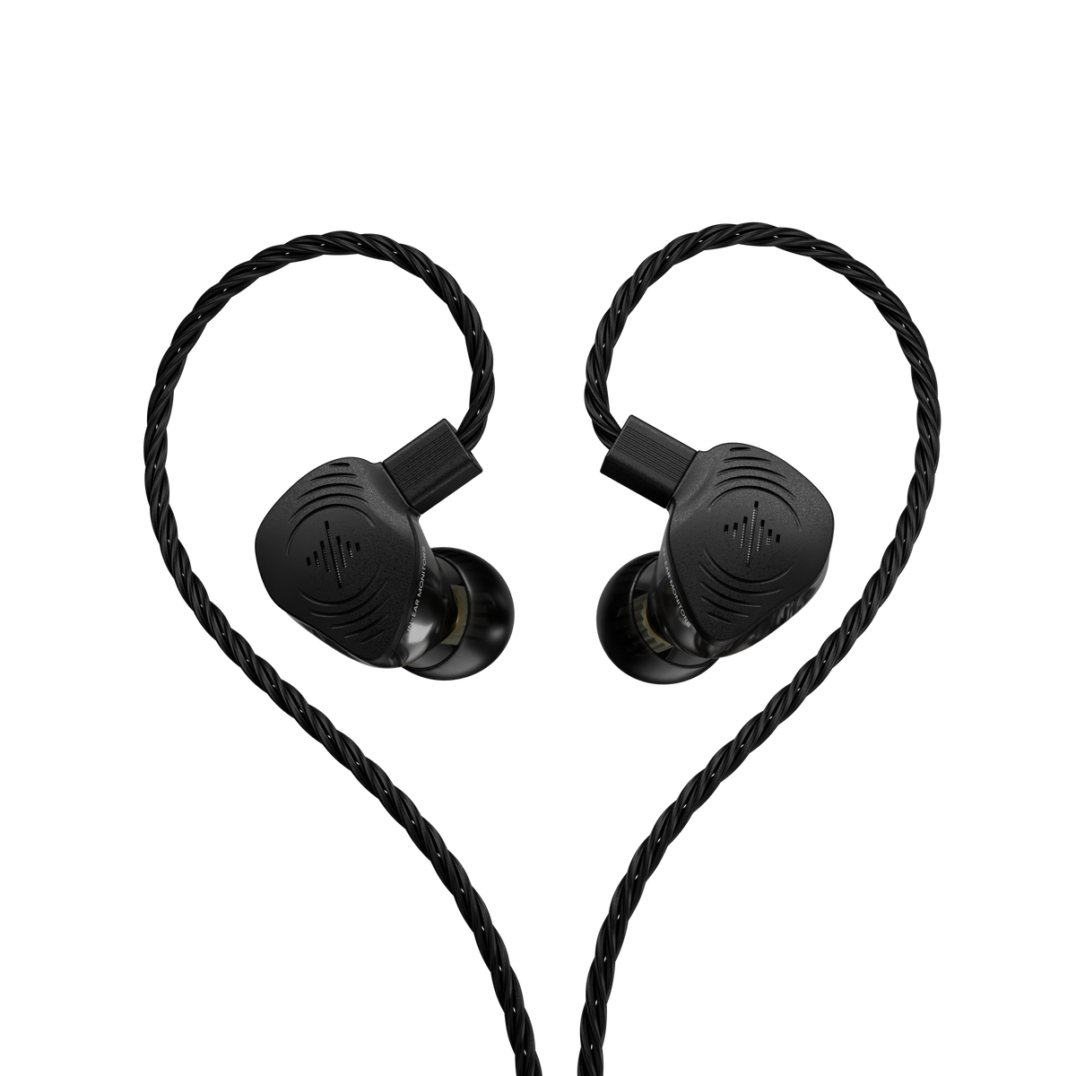 Auriculares Wave Pro 2 en color negro grafito con cables que pasan por encima de las orejas