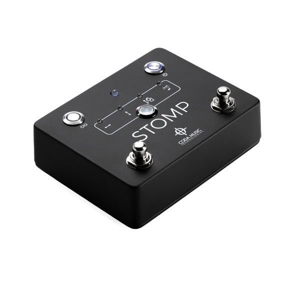 Black Soundbrenner Stomp foot pedal shown at an angle