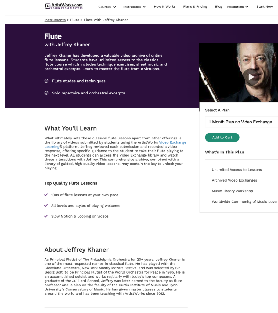 Flute lessions with Jeffrey Khaner on artistworks.com. Number 5 of the list of the 10 best gifts for flute players.